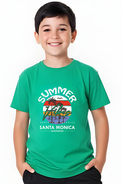 YA KO KİDS تي شيرت للأولاد بأكمام قصيرة مطبوع عليه سانتا مونيكا
