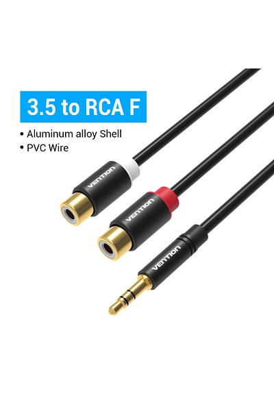 Choice كابل صوت Y من Vention مقاس 0.3 متر من سبائك الألومنيوم مقاس 3.5 مم من الذكور إلى 2RCA من الإناث كابل AUX RCA Jack Splitter Audio Y Cable لأجهزة iPhone