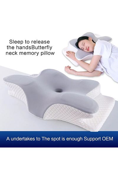 Choice Gray Memory Cotton Butterfly Shaped Pillow Slow Rebound Cow Horn Pillow Cervical Pillow