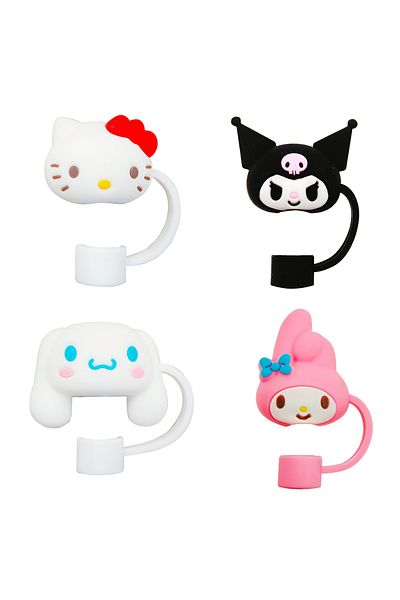 Choice 4pcs 4pcs Sanrio Hello Kitty Cinnamoroll Kuromi Melody Dustproof Straw Cap Silicone Straw Cup Access