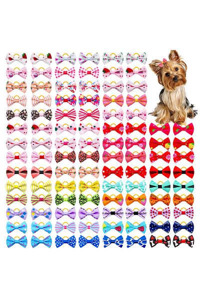 Choice 30PCS mix color 30PCS Dog Bow With Rubber Band Dog Hair Accessories Handmade Movable Puppy Bows For