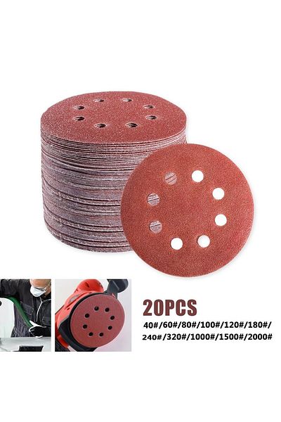 Choice 120grit 20pcs 5 Inch 125mm Round Sandpaper 8 Hole Sanding Discs Hook And Loop Grit 40-2000 Orbital S