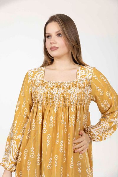 mervemoda Women's Long Sleeve Plus Size Summer Woven Dress