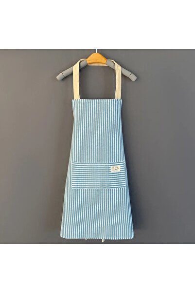 Choice مريلة مطبخ مخططة من الكتان الأزرق بدون أكمام ورقبة متدلية ومرونة قابلة...