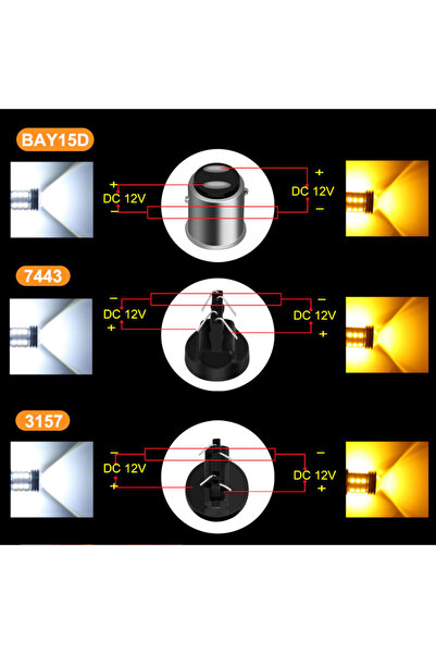 Choice1 3157 T25 P27 7 واط أبيض وكهرماني قطعة واحدة ثنائية اللون T20 LED 7443 لمبة W21/5 واط 1157 BAY15D 45SMD Led T25 3