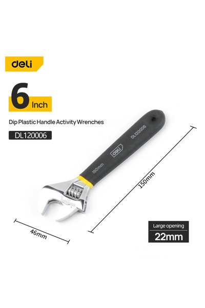 Deli مفتاح ربط قابل للتعديل مقاس 6 بوصات بمقبض طويل وفتحة كبيرة ومفتاح ربط عا...