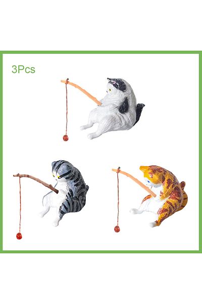 Choice 3pcs Kitten Fishing, Small Fish Tank Decoration, Landscaping, Fish Tank Side Decoration, Fishing Cat