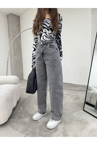 BİKELİFE Women's Pale Effect Loose Cut Wide Leg Comfortable Baggy Jean Trousers