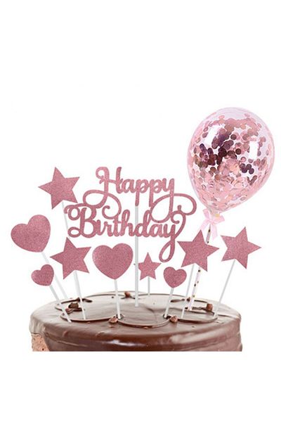 Choice Rose Pink Diy Dessert Decor Confetti Balloon Cake Insert Cake Topper Cupcake Flag Happy Birthday