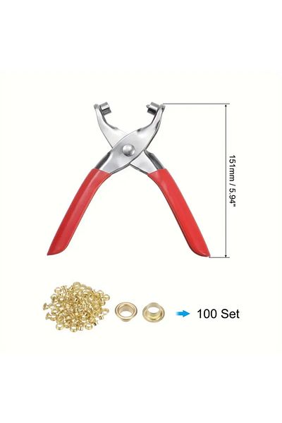 NEWONE Red 1 Set 1/4 Inch Grommet Eyelet Plier Set, Eyelet Hole Punch Pliers Kit With 100 Metal Eyelets, gr