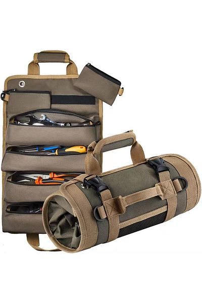 Choice 1pc Multi-function Large Capacity Roll-up Kit, Canvas Tool Roll Car Storage Bag, Hanging Tool Zipper