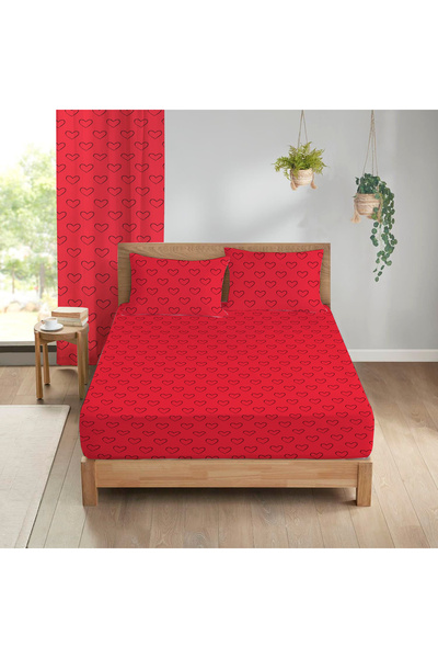 Evmila Set cearșafuri duble cu model de inimă 160x200 cm