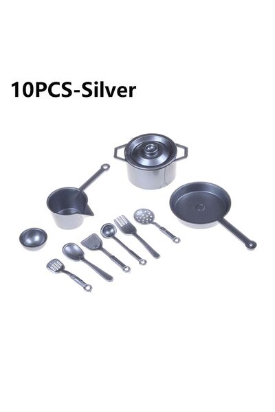 Choice فضة-10 قطع 10/11 قطعة مقياس 1:12 ألعاب طعام مقلاة شوكة وعاء بيت لعب أد...