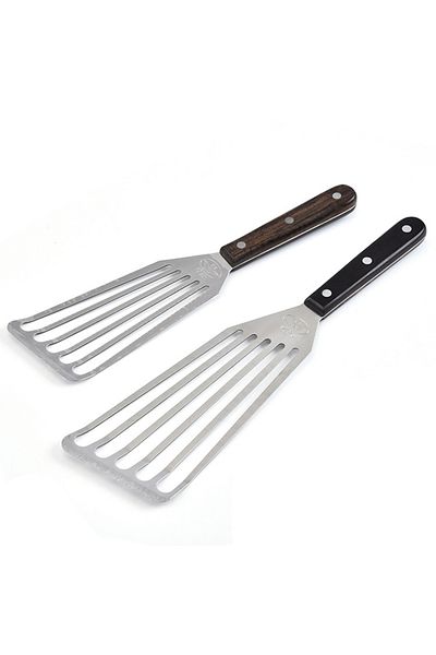 Choice Set Of 2 Stainless Steel Slotted Turner & Fish Spatula With Wooden Handle - Kitchen Tools By Leeseph