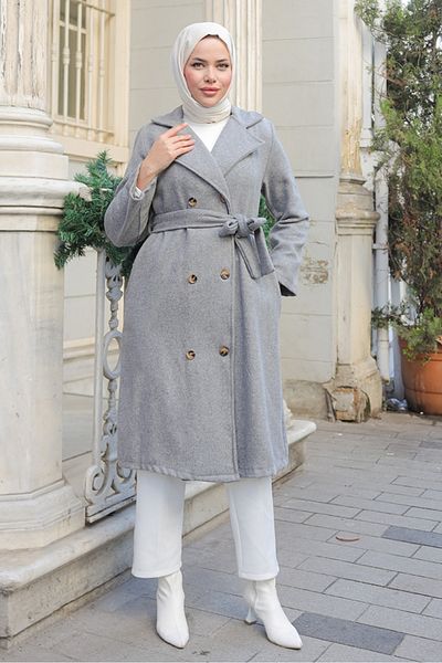 Bestenur Παλτό Feral Belted Cashmere 1306 - Γκρι