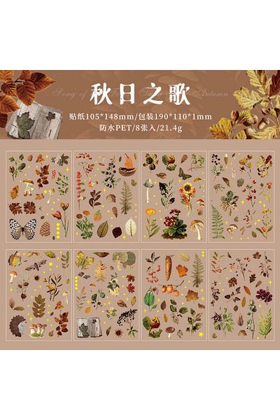 Choice D 8 Pcs Vintage Autumn Forest Theme Waterproof Pet Hand Tent Sticker Bag Diy Material Paper Sticker.