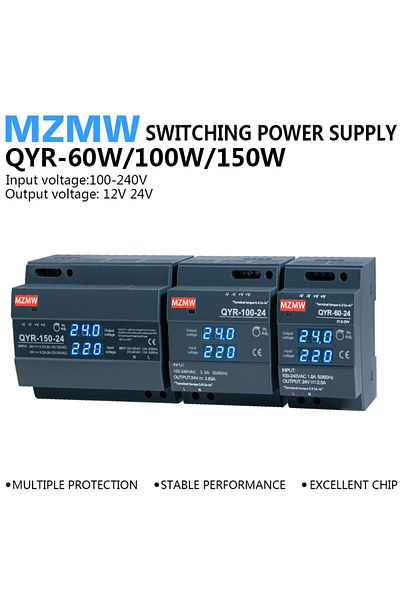 MZMW 24v 100-240v 150w Qyr-60w 100w 150w Din Rail Switching Power Supply Ac-dc 12v 24v With Digital Displ
