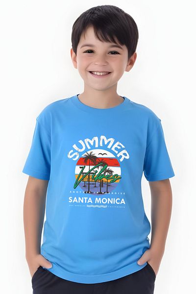 panios kids Tricou cu mânecă scurtă cu gât rotund pentru băieți cu imprimeu de vară