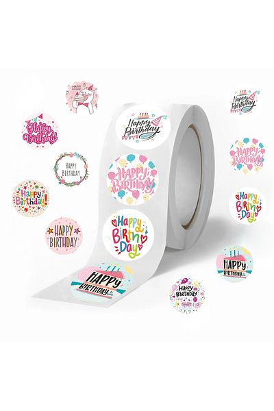 Choice 500pcs 500pcs Round Labels Happy Birthday Sticker Candy Bag Flower Cake Boxes Gift Packaging Wedding