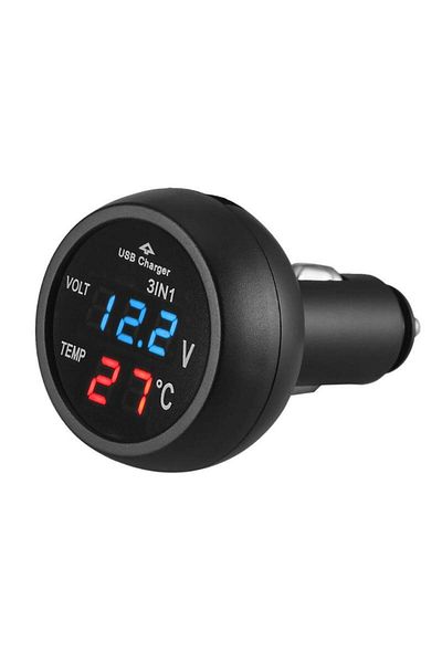 VODOOL مقياس فولت السيارة العالمي 12 فولت 24 فولت مقياس فولت رقمي LED مقياس حرارة شاحن USB...