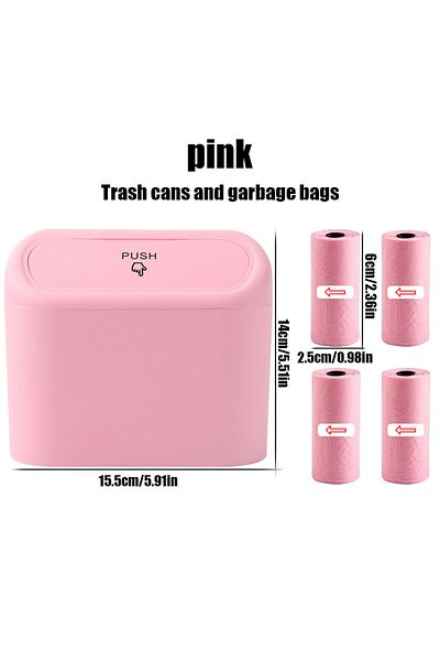 Choice Pink Kit 1l Car Interior Storage Box Trash Can With 4 Rolls (60PCS) Trash Bags Abs Mini Trash Can Wi