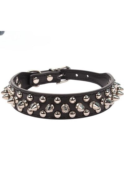 Choice M Black Adjustable Leather Pet Dog Collar Neck Strap Supplies Pu Leather Punk Rivet Spiked Dog Colla