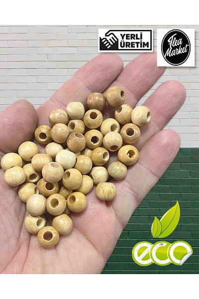 Selin 10 Mm Natural Color Wooden Beads - 50 Grams (Average ± 110 - 150 Pieces)