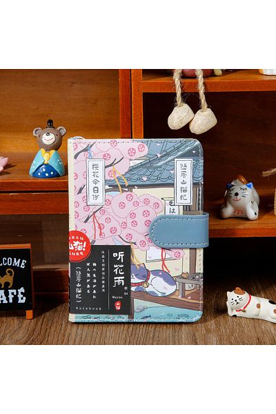Choice A6 Sakura Kawaii Cartoon Cat Pu Magnetic Buckle Notebook A6 Paper Japanese Art Style Cat Ledger Diar