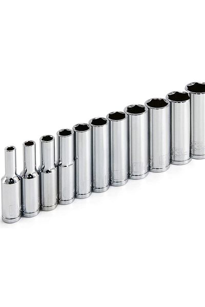 Choice 1set 4-14mm 11pcs Metric Long Chrome Socket Set 1/4-inch Drive 6-point Deep Socket From 4 Mm To 14 M