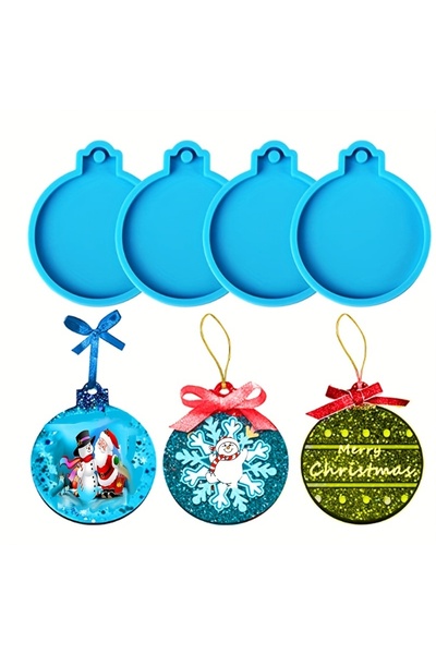 Choice 4 قطع من قوالب راتنج عيد الميلاد المصنوعة من السيليكون، 4 قطع من زينة عيد الميلاد على شكل قلادة دائرية الشكل من أجل إعادة استخدام مادة الإيبوكسي
