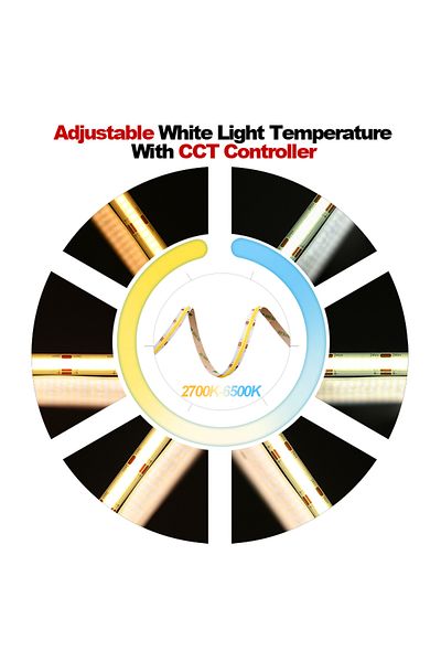 COXO 5m Dc24v 2700k-6500k Cct Cob Led Strip Lights High Density 608 Leds/m Flexible Dimmable Fob Led Tape