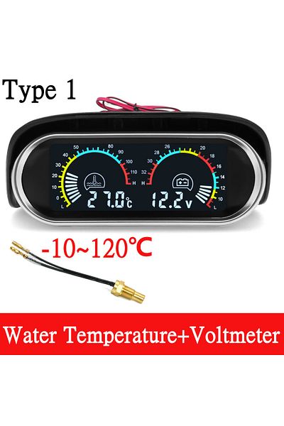 RYSJM Type 1 Hd 12v/24v Car 2 In 1 Lcd Gauge Voltmeter Water Temperature Meter With 1/8 Npt Temp Sensor Wa