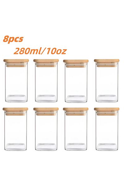 Choice 1/2/4/8pcs, 10oz Glass Jars With Airtight Lids, Candy Jars, Food Storage Containers With Bamboo L...