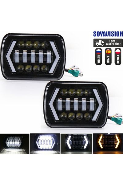 SOYAVISION 2pcs Black 90w 7x6'' 5x7" Waterproof Led Headlight White Drl Amber Turn Signal For Jeep Yj Cherokee