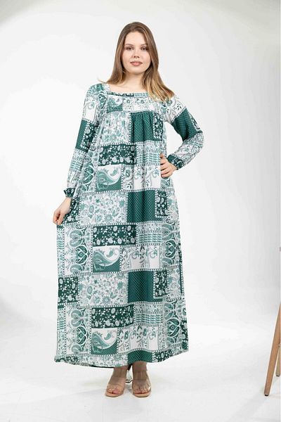 mervemoda Γυναικείο μακρυμάνικο φόρεμα μεγάλου μεγέθους καλοκαιρινό υφαντό