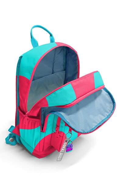 Coral High Neon Coral Turquoise Patterned School Backpack 23685