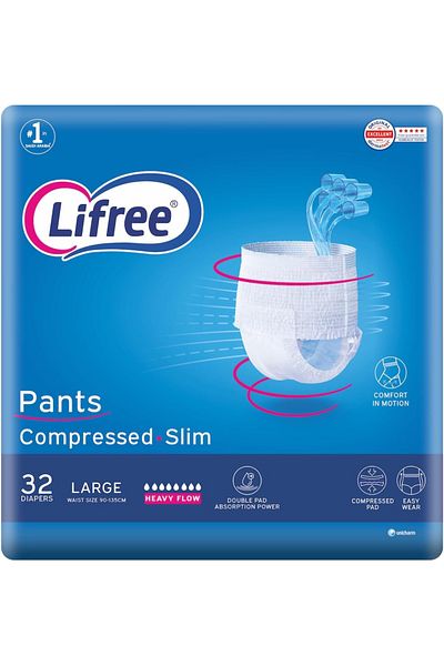 Lifree Lifree Slim Culotte Adult Diaper Pants, 6 Cup Absorbency, Mega Pack, 32 Count, Large