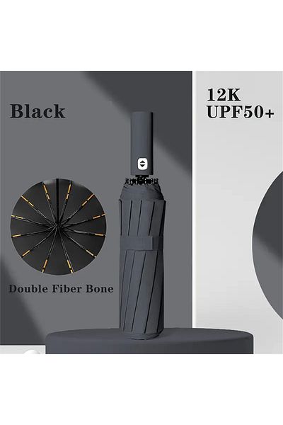 Choice Heise 12 Bone Black Glue Fully Automatic Umbrella With Thick And Durable Keel Three Fold Umbrella Uv