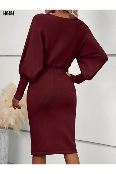 Kokosh moda ~Noul sezon~Rochie scurtă pentru femei, cu decolteu, cu mâneci lungi, tricotaje