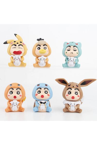 Choice No Box 01 6pcs/set Crayon Shin-chan As Pokemon Eevee Pikachu Bulbasaur Charmander Squirtle Psyduck A