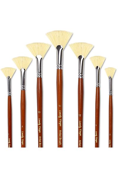 Choice 7pcs Fan Bristle 7/14pcs Artist Fan Paint Brush, White Hog Bristle Natural Hair Anti-shedding Brush