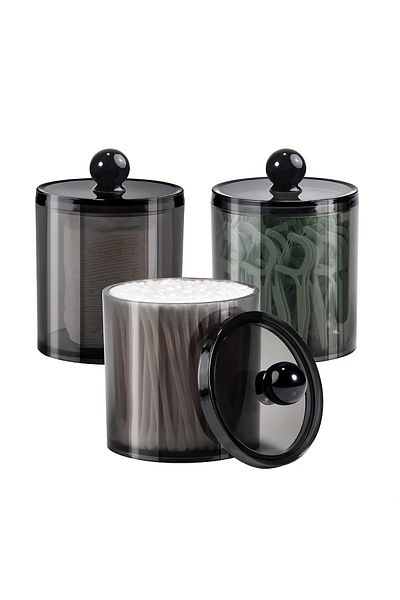 Choice Black 3pcs 2/3/4 Pack Qtip Dispenser Apothecary Jars Bathroom Jar 10 Oz Black Plastic Holder Storage