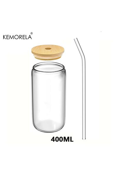 Choice 301-400ml 1pcs 1/4pcs 400ml Glass Cup With Wooden Lid And Straw Juice Drink Beer Mug Coffee Milk Tra
