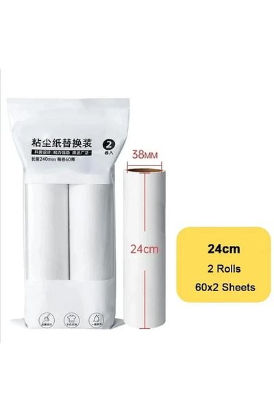 Choice 24cm Paper 2 Rolls Pet Hair Remover Long Handled Cotton Roller Suitable For Wide Adhesive Cleaning O