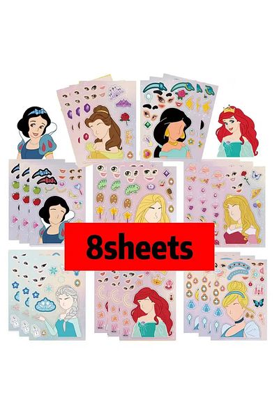 Choice Sjs151-8sheets 8/16sheets Disney Princess Puzzle Stickers Frozen Make-a-face Funny Assemble Jigsaw D