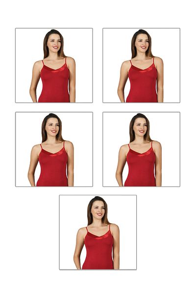 ÖZKAN underwear Özkan 2040 5 Pack Women's Viscose Satin Collar Flexible Comfortable Soft Thin Strap Tank Top