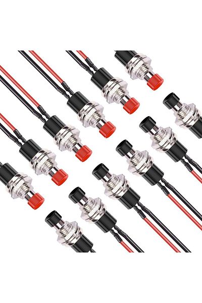 AOKIN Black Red Mix 12pcs 7mm Mini Round Momentary 2 Pins Pre-soldered Push Button Switch Spst Normal Open