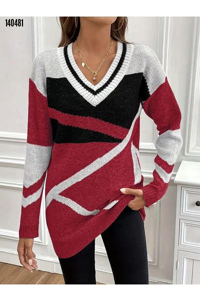 Kokosh moda ~Sezon nou~Rochie scurtă de tricotaj cu mânecă lungă, cu decolteu în V, pentru femei