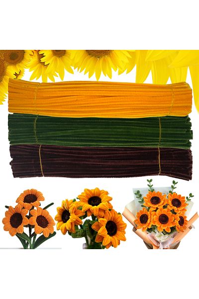 Choice Sunflower Shade 150/300pcs Pipe Cleaners Chenille Stem Craft Flower Supplies, 3 Colors Pipe Cleaner