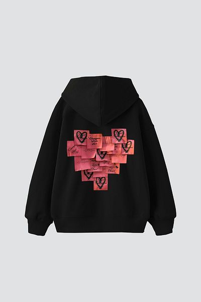 Sekizbiraltı Love Printed Oversize Unisex Μαύρο Hoodie
